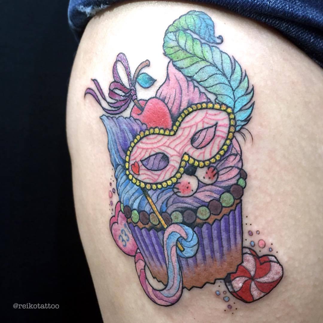 reikotattoo:  #カップケーキ #猫 #キャンディーハーツ #タトゥー