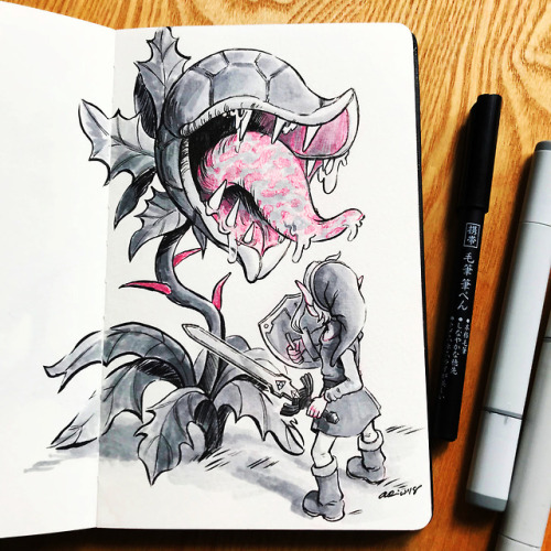 da-imaginarium: Inktober/ Linktober WEEK 4: The prompts (not in order) were: Cucco Attack, NPC, Witc