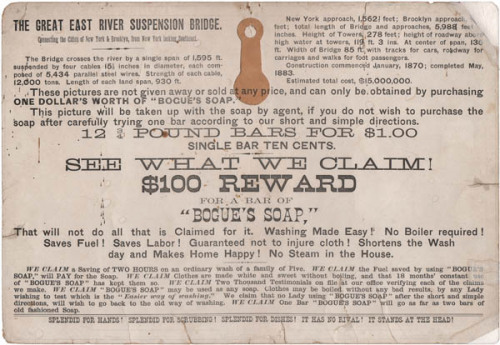 NEW YORK PRE-1907: Bogue Laundry Soap issued this promotional colorful bird’s-eye view of the 