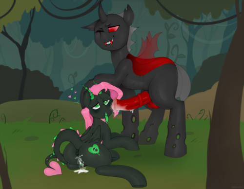   A thrilling encounter in the Everfree Forest…One base version, and one “crop” version.Commission for LoveAndTolerance of his OC Sweetest Poison, and a random-but-stylized Changeling. Thank you!Patreon • Commissions