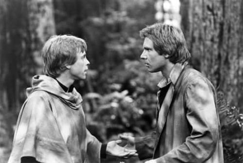 retrostarwarsstrikesback: Mark Hamill and Harrison Ford on the set of Return of the Jedi @retrostarw