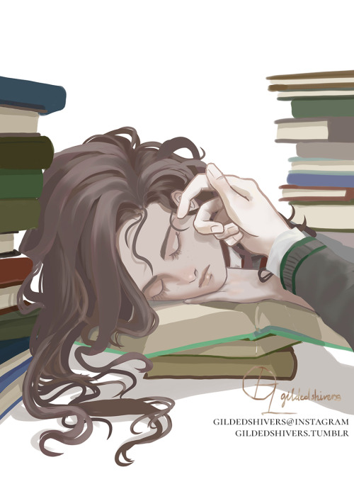 Setting: Hogwarts; assigned partnersGranger: “… u_u” (fell asleep while reading)Draco: &helli