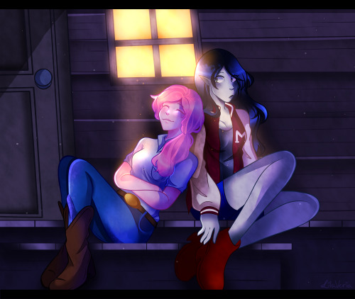 did a screenshot redraw of bubblegum and marceline because they make me emotional