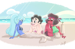 l-sula-l:  I realized it probably wasn’t best to confine this one to an ask since it’s so wide soooo…. Small moms hangin’ out with Steven on the beach as requested by nerdy-knitter 