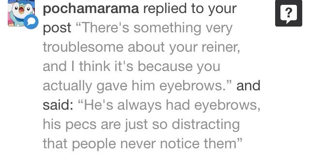oh god I read that wrong and now I&rsquo;m imagining him with pecs on his forehead