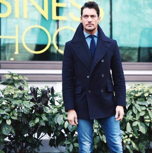 officialdavidgandy:  Day One - LCM AW16 - For his Day One daytime outfit, David Gandy chose a more casual, yet sophisticated look wearing perfectly fitting faded blue jeans by Lucky Brand, navy pea coat from Private White VC and shoes from David Preston