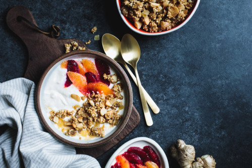 foodfuck: puffed quinoa crumble with macadamia and candied ginger