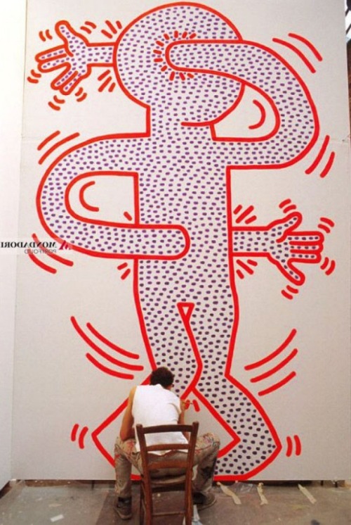 Keith Haring Working On A Painting For "Aperto 84" At The Venice Biennale At The Magazzini Del Sale,