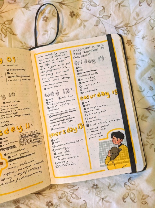 lantern-academia:05.15.2021 - an early may spread with some bright yellows and cozy stickers! really