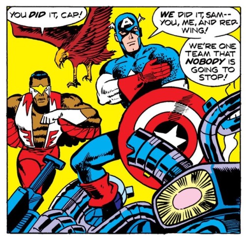 starspangledshitpost:Captain America No. 190, 1975 Just two dads and their bird son @redwing