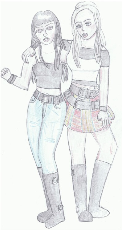 Xania and Melissa. Melissa is once again wearing her grunge outfit with her fantastic tartan skirt. 