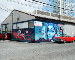 supersonicart:Tatiana Suarez &amp; Lauren YS for POW! WOW! HAWAII! 2015. Tatiana Suarez &amp; Lauren YS kicked some major artistic ass with their collaboration mural for POW! WOW! HAWAII! 2015.  Epic colors help influence the aquatic adventure’s sense