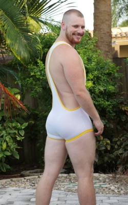 gruffpupclothingcompany:  You never know when a white party comes up!  White singlet with yellow trim at GruffPuo.com 