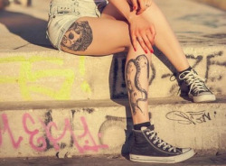 tatteed:  Leg tattoos on We Heart It. http://weheartit.com/entry/84117189/via/justanothermegan