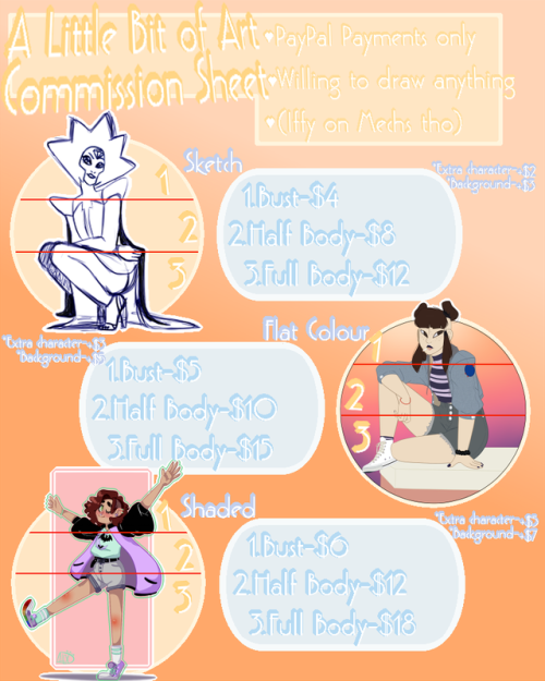  I finally made a Commission sheet! Now anyone wanting to get a picture from me can know the prices.