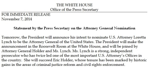 nbcnightlynews:BREAKING NEWS: President Obama to nominate U.S. Attorney Loretta Lynch as next Attorn