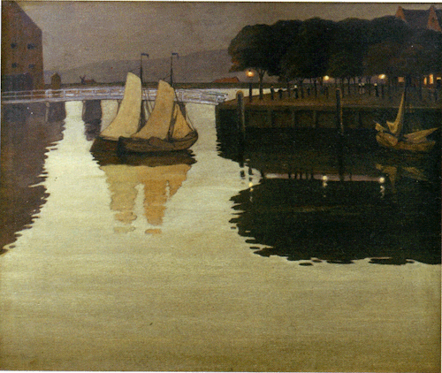 Johan Rohde (1856 - 1935) - Quiet Evening in the Harbour at Hoorn. 1893.