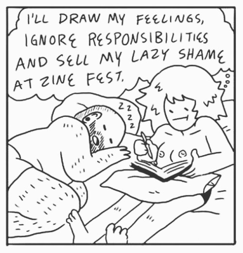 A panel from a new zine, a warm up, and a cool down for when ur a hot mess but your s/o is big and c