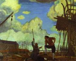 mstislav-dobuzhinsky:  Peter the Great in Holland. Amsterdam, the Wharf of the East India Company., 1910, Mstislav DobuzhinskyMedium: oil, paper