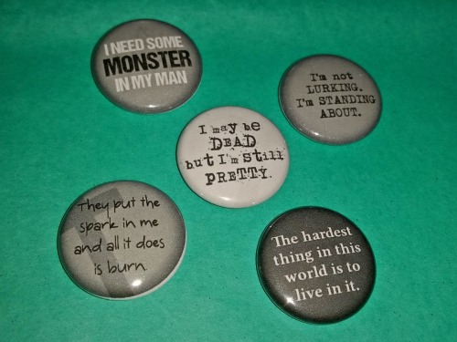  Buffy the Vampire Slayer-Inspired 1-inch Buttons $1.50 each on Steampunk Pomegranate on Etsy.