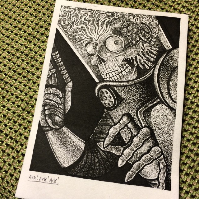 black-stabbath:  FINALLY ! 🙌 finished my mars attacks doodle for @rebecca_vincent_tattoo