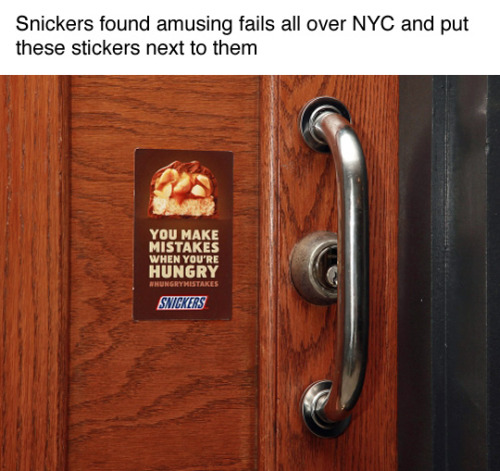 conspicuouslad:tastefullyoffensive:(photos via @snickers)Honestly that’s a brilliant marketing strat
