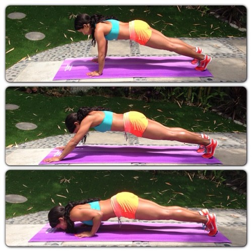 Strengthen and tone your arms and abs with this Plank-Tri Combo! Start in a plank and walk your hand