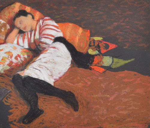 huariqueje:Slumber    -    Judy Drew , 2003Australian, b. 1951-pastel on paper , 28 x 34 cm