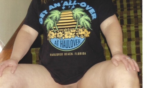 Another friend, Jen - showing off the “Get an All-Over at Haulover” T-shirt! P