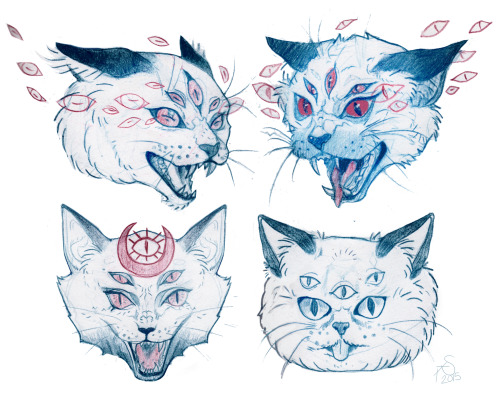 ashleysansoucie:Cat commissioned me to design a cat tattoo for her so here’s the sketches! I had a l