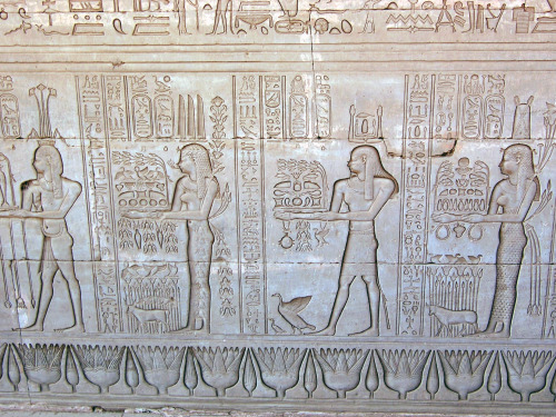 Roman reliefs at Dendera temple complex showing showing Roman Emperor Trajan and Egyptian gods and d