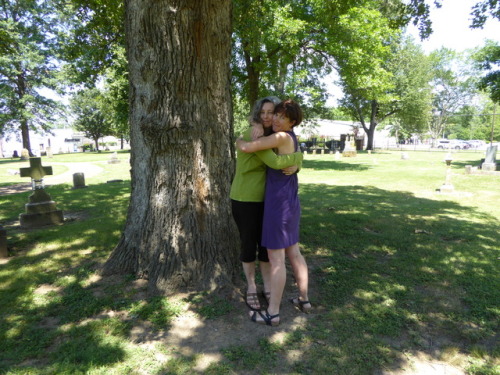 Barbara and Holly in mother tree hug. Phot credit Megan Sims
