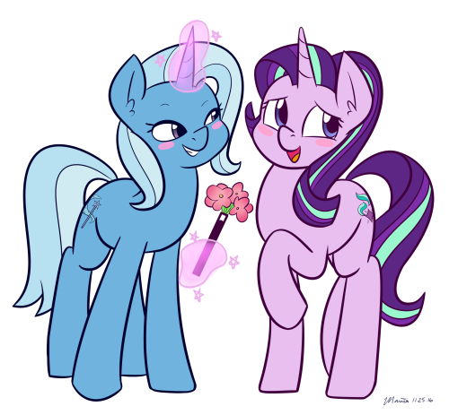melodicmarzipan:A shipping art for a previous commissioner. Starlight and Trixie is a good ship.