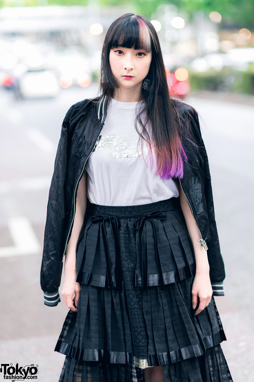 tokyo-fashion:  RinRin Doll on the street in Harajuku wearing a satin jacket off