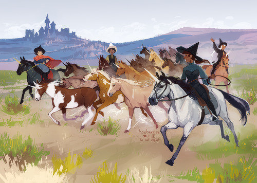 hawberries:unicorns, but make it yeehawprints here![image is a painting of four women wearing fantas