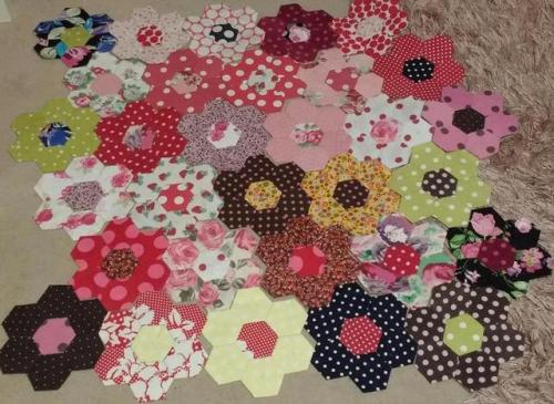 Here’s the progress so far on my daughter’s EPP quilt made from her outgrown clothing. This isn’t sewn together yet as I am waiting to finish all the hexie flowers before I decide where to place them all. I think it will be a few years until I am...