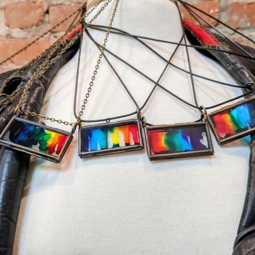 Rainbow Glass Lockets! Happy Pride month!   Handmade rainbow glass frame pendant lockets in antiques