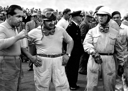 Alberto Ascari, José Froilán González and Giuseppe Farina at the 1953 British Grand Prix.