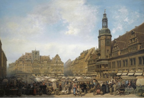 Albert Schwendy: The Market square, Leipzig, 1882.