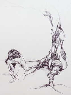 scrickiras:   &ldquo;all my limbs will become trees&rdquo;  wip of some sketchbook stuff. drawing in pen is so therapeutic. 
