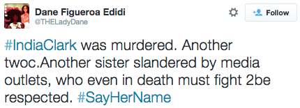 revolutionarykoolaid:  #SayHerName (7/22/15): Another transgender WOC has been found dead.  25-year old India Clark is the 10th trans woman this year (and the 9th TWOC) to be killed in the US, and it was sadly in my hometown. Details are still emerging,