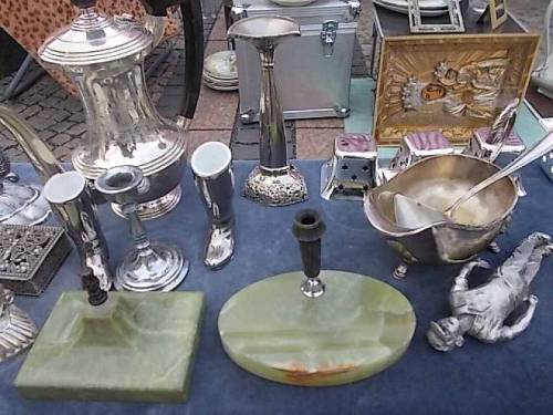 May 2022 - Wroclaw, Poland - some merchandise offered for sale during flea market of antiquities.