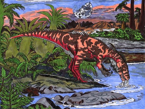 sailorgojirarex1997: Dinovember Day 21. A Herrerasaurus ischigualastensis taking a little drink