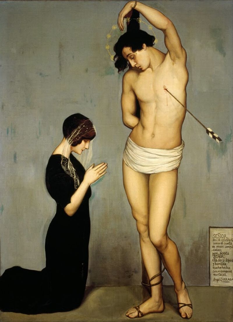 Ángel Zárraga
(Mexican Painter 1886 - 1946)
Votive Offering [Saint Sebastian], 1912
oil on canvas, Height: 1,850 mm (72.83 in). Width: 1,345 mm (52.95 in).
Museo Nacional de Arte, Mexico City, Mexixo