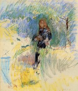 lonequixote:Young Woman Holding a Dog in Her Arms ~ Berthe Morisot
