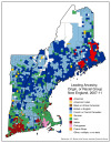 Leading Ancestry Group by Town in New England.
Source and more maps of New England >>