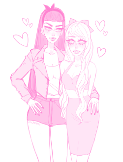 nich0lael:BRO I fucked up so massively I haven’t posted in days and femslash february is still going on wtf… feeble attempt at redeeming myself with another pink sketch featuring christian sidehug/buttgrab….. it’s reinako even if it’s hard to