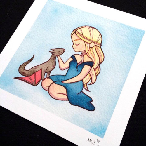 gameofthrones-fanart: Amazing and Cute Daenerys Targaryen Watercolor Painting by missmichellecoffee 