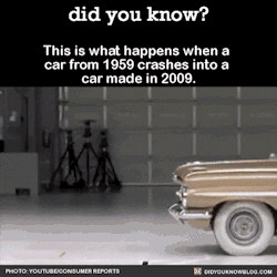 did-you-kno:  This is what happens when a car from 1959 crashes into a car made in 2009.  Source  They were kinda hoping you didn&rsquo;t crash back in the 50&rsquo;s with not much of a contingency for if you did crash. Good news was though, since the