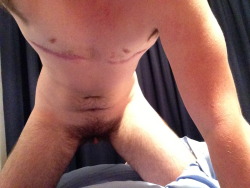 bimassageguy:  ftmslave:  I thought it was time for me to post some more naked selfies. I was chatting to someone on Kik earlier who wanted me to take a photo of myself on all fours with my dick in view so here is my attempt at that! And also some closer